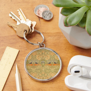 William Morris Peacock Dragon Vintage Arts Crafts Key Ring