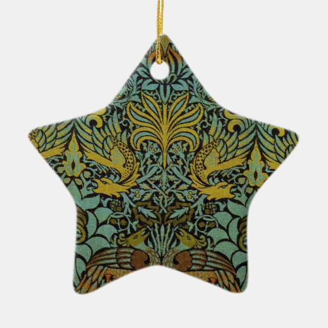William Morris Peacock Dragon Wallpaper  Ceramic Tree Decoration (Front)