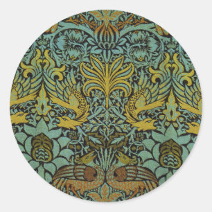William Morris Peacock Dragon Wallpaper  Classic Round Sticker