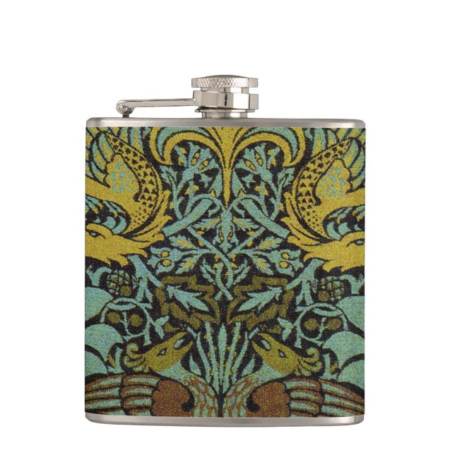 William Morris Peacock Dragon Wallpaper  Hip Flask (Front)