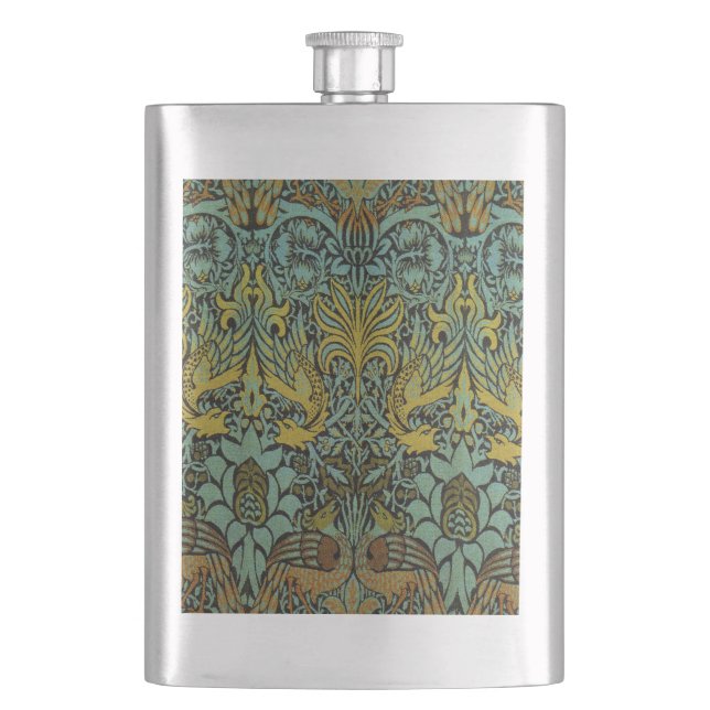 William Morris Peacock Dragon Wallpaper  Hip Flask (Front)