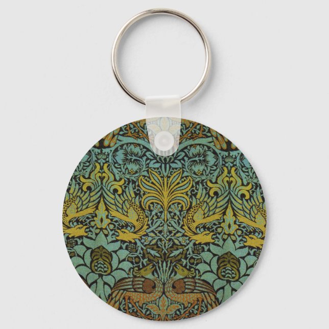 William Morris Peacock Dragon Wallpaper  Key Ring (Front)
