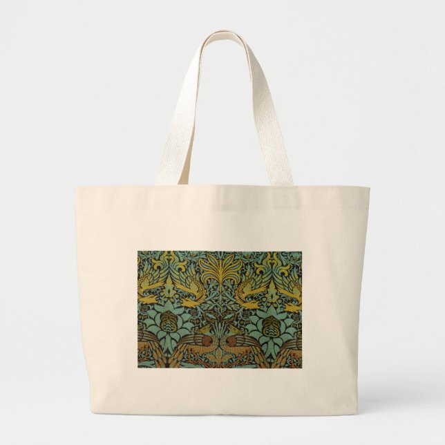 William Morris Peacock Dragon Wallpaper  Large Tote Bag (Front)