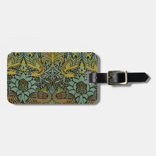 William Morris Peacock Dragon Wallpaper  Luggage Tag (Front Horizontal)