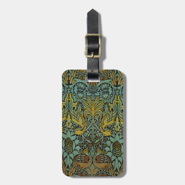 William Morris Peacock Dragon Wallpaper  Luggage Tag (Front Vertical)