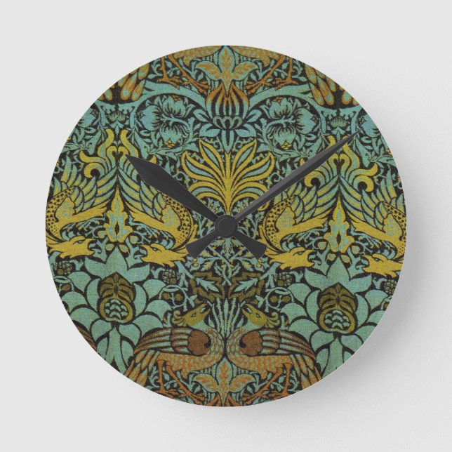 William Morris Peacock Dragon Wallpaper  Round Clock (Front)