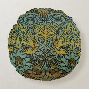 William Morris Peacock Dragon Wallpaper  Round Cushion