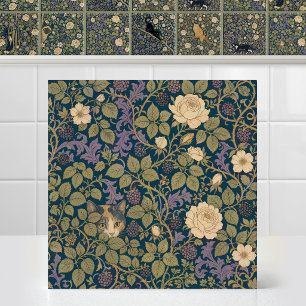 William Morris Peekaboo Calico Cat Foliage Pattern Ceramic Tile