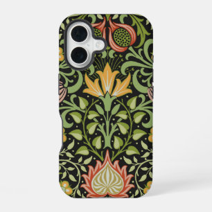 William Morris Persian Black Floral Tile Art iPhone 16 Case