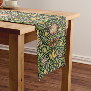 William Morris Persian Black Floral Tile Art Long Table Runner
