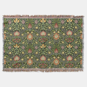William Morris Persian Black Floral Tile Art Throw Blanket