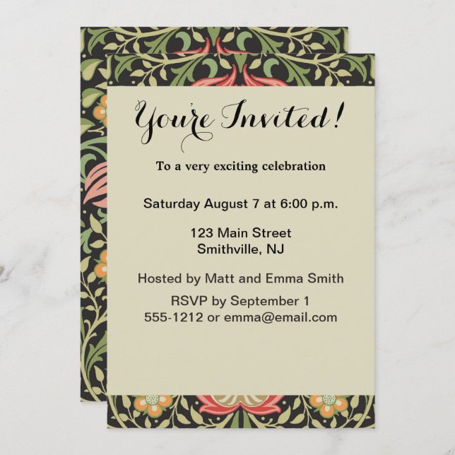 William Morris Persian Floral Antique Invitation (Front/Back)