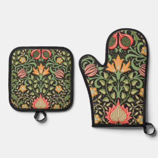 William Morris Persian Floral Antique Oven Mitt & Pot Holder Set