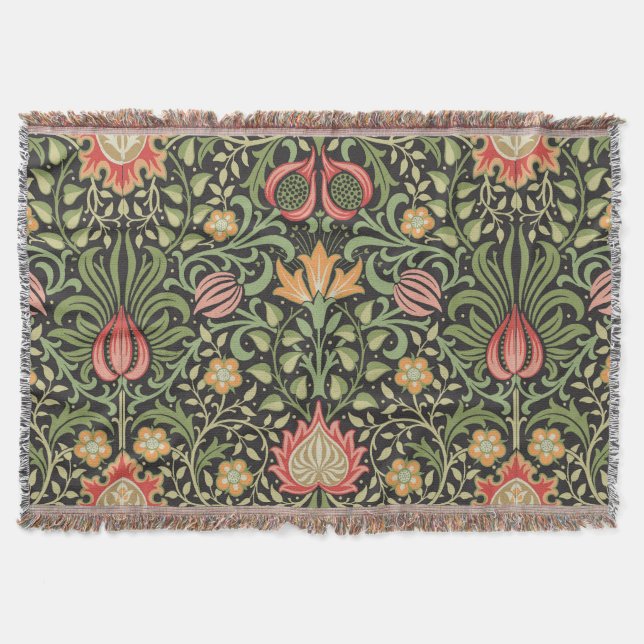 William Morris Persian Floral Antique Throw Blanket (Front)