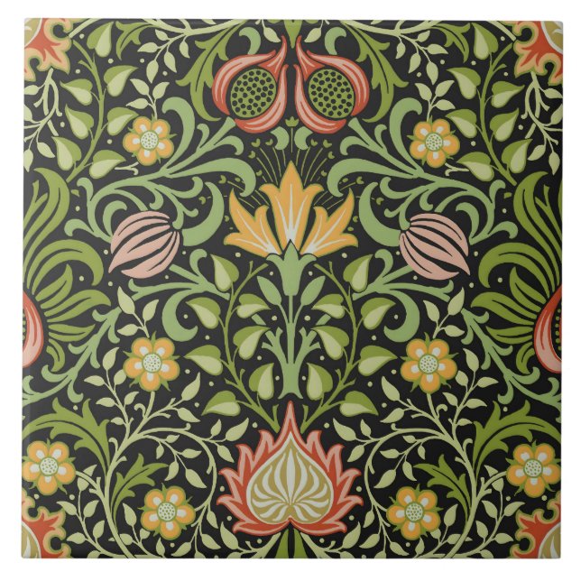 William Morris Persian Floral Botanical Design Ceramic Tile (Front)