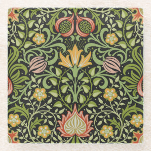 William Morris Persian Floral Botanical Design Glass Coaster