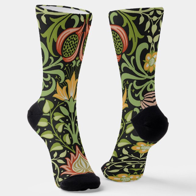 William Morris Persian Floral Botanical Design Socks (Angled)