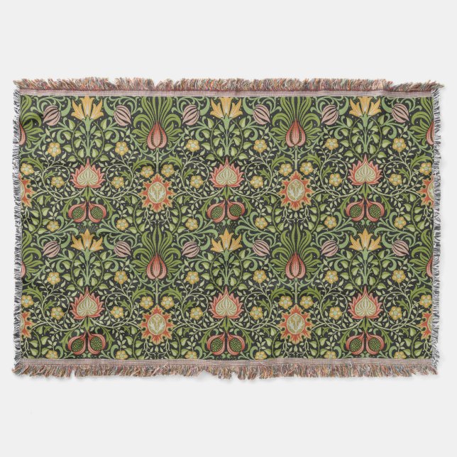 William Morris Persian Floral Botanical Design Throw Blanket (Front)