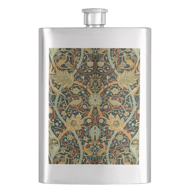 William Morris Persian Oriental Carpet Art Hip Flask (Front)