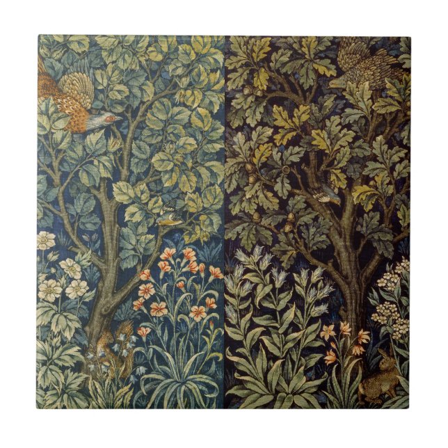 William Morris - Pheasant Bird Tree Botanical Ceramic Tile (Front)