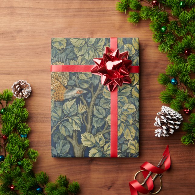 William Morris - Pheasant Bird Tree Botanical Wrapping Paper (Holiday Gift)