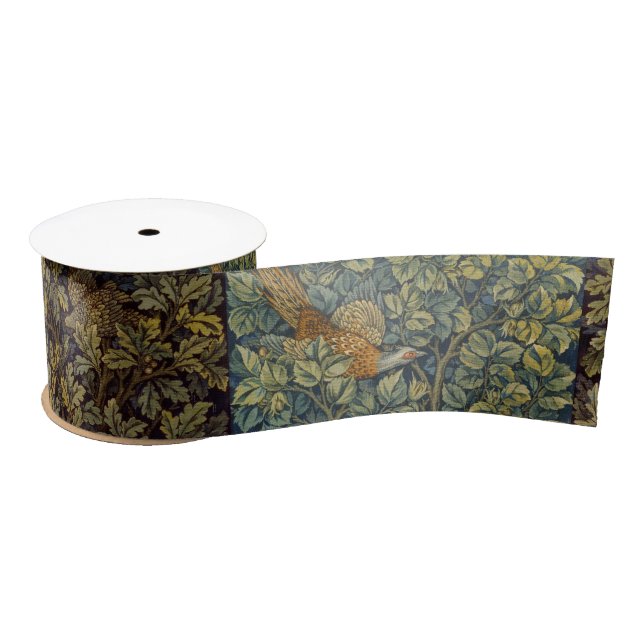 William Morris Pheasant Bird Tree Flower Satin Ribbon (Spool)