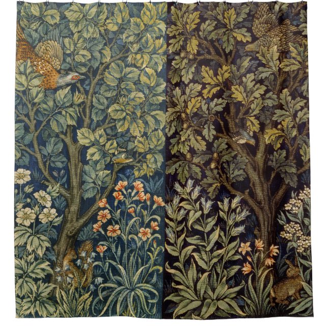 William Morris Pheasant Bird Tree Flower Shower Curtain (Front)