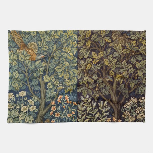 William Morris Pheasant Bird Tree Flower Tea Towel (Horizontal)