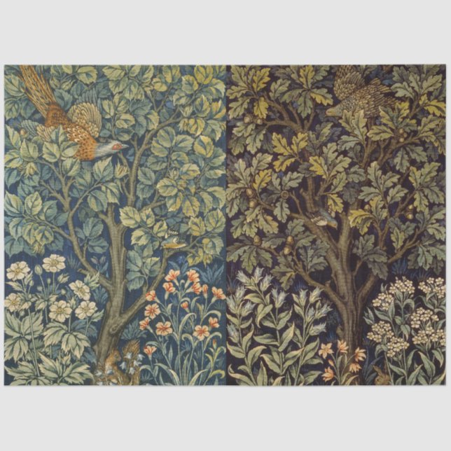 William Morris Pheasant Bird Tree Flower Tissue Paper (Front)
