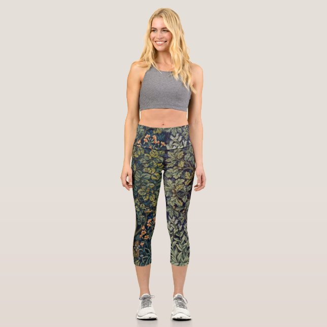 William Morris Pheasant Bird Tree Woodland Capri Leggings (Front)