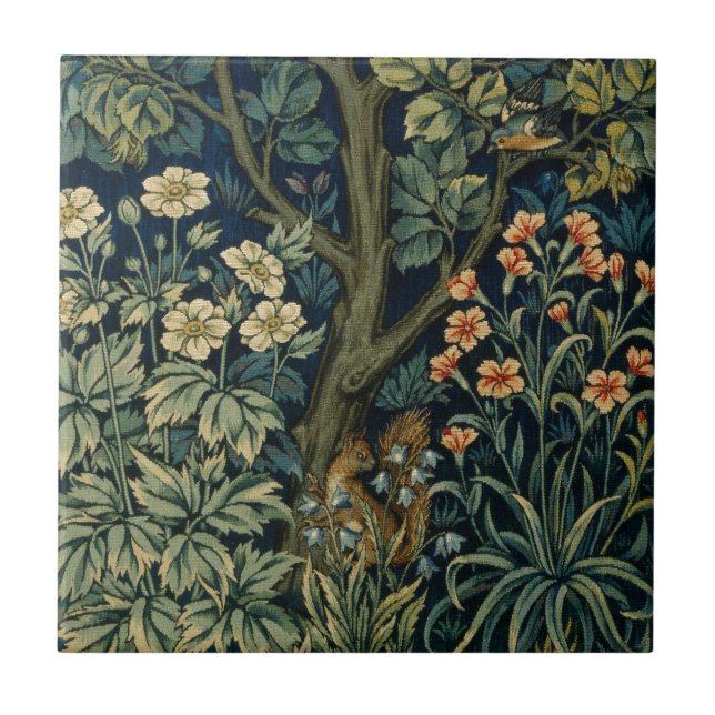 William Morris Pheasant Bird Tree Woodland Ceramic Tile (Front)