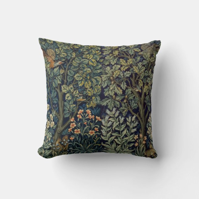 William Morris Pheasant Bird Tree Woodland Cushion (Front)