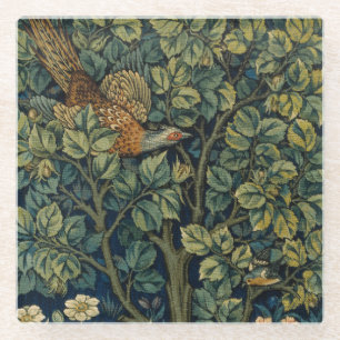 William Morris Pheasant Bird Tree Woodland Glass Coaster