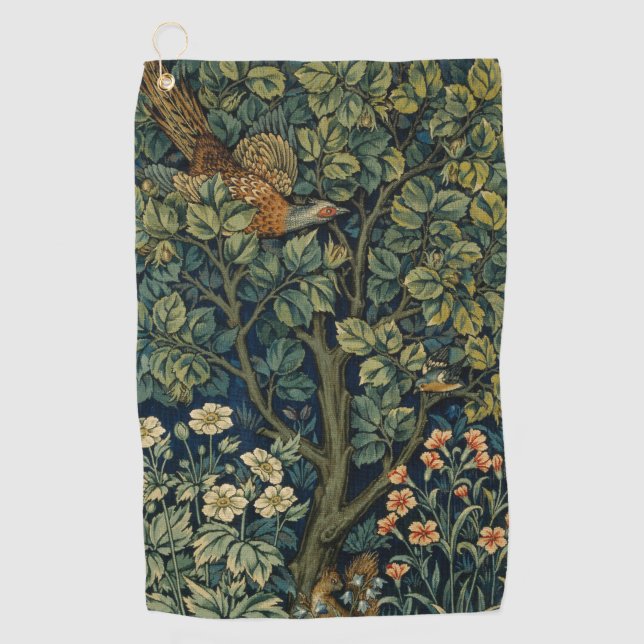 William Morris Pheasant Bird Tree Woodland Golf Towel (Front)