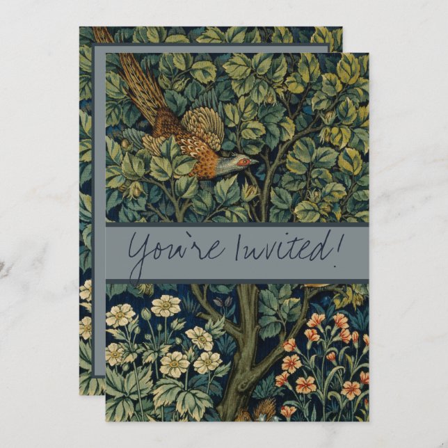 William Morris Pheasant Bird Tree Woodland Invitation (Front/Back)