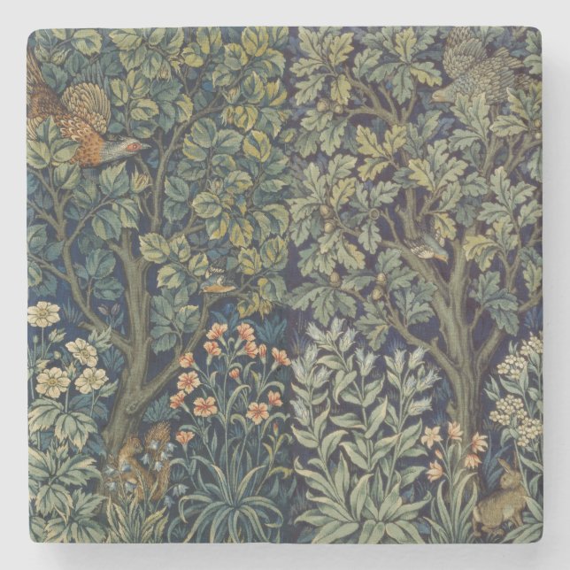 William Morris Pheasant Bird Tree Woodland Stone Coaster (Front)