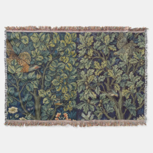 William Morris Pheasant Bird Tree Woodland Throw Blanket
