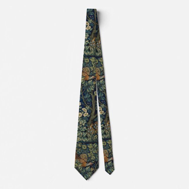 William Morris Pheasant Bird Tree Woodland Tie (Front)