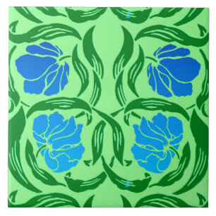 William Morris Pimpernel, Blue & Lime Green Ceramic Tile