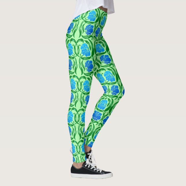 William Morris Pimpernel, Blue & Lime Green Leggings (Right)