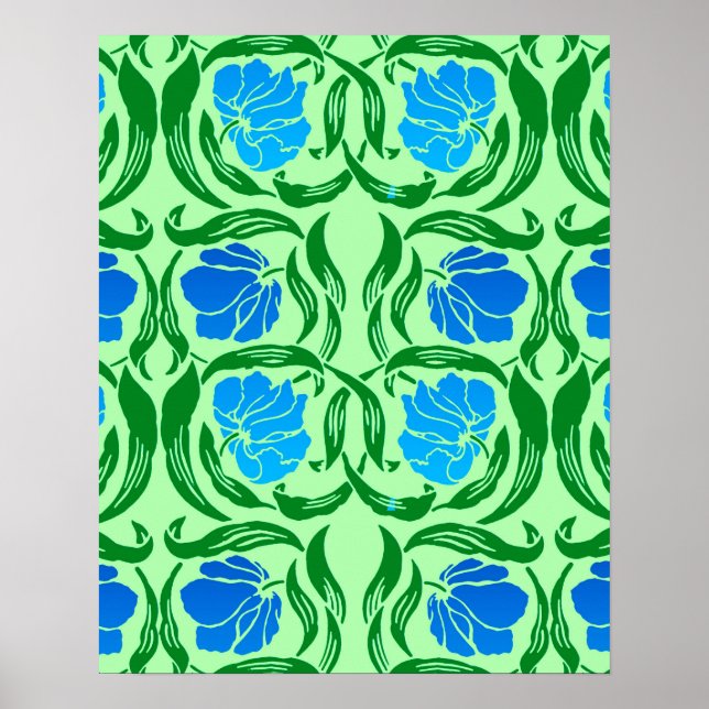 William Morris Pimpernel, Blue & Lime Green Poster (Front)