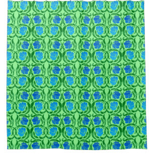 William Morris Pimpernel, Blue & Lime Green Shower Curtain