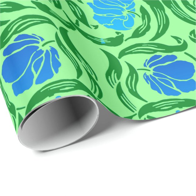 William Morris Pimpernel, Blue & Lime Green Wrapping Paper (Roll Corner)