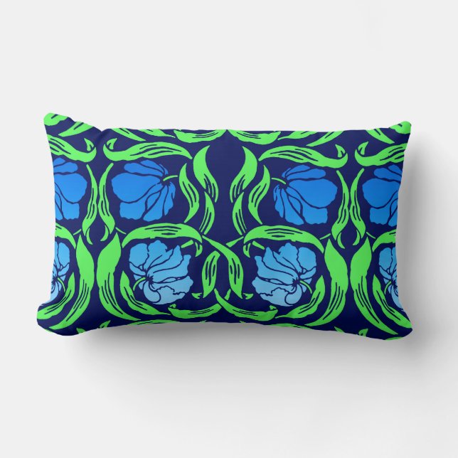William Morris Pimpernel, Cobalt Blue and Green Lumbar Cushion (Front)