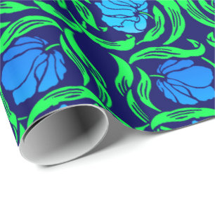 William Morris Pimpernel, Cobalt Blue and Green Wrapping Paper