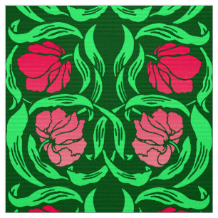 William Morris Pimpernel, Coral Pink and Green Fabric