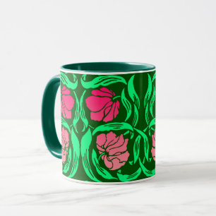 William Morris Pimpernel, Coral Pink and Green Mug