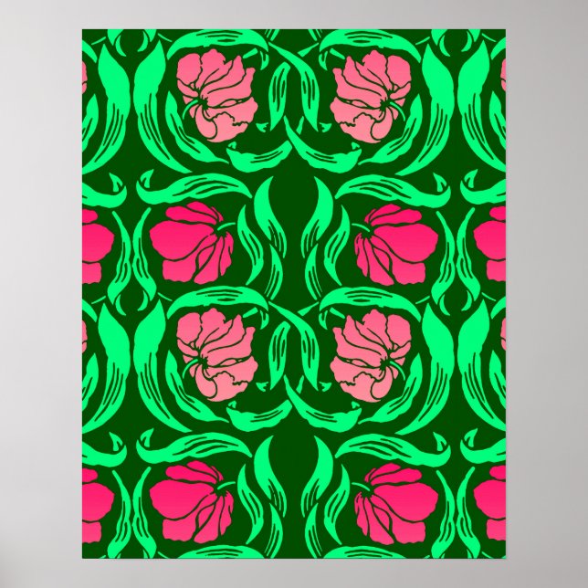 William Morris Pimpernel, Coral Pink and Green Poster (Front)