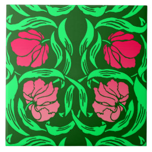 William Morris Pimpernel, Coral Pink and Green Tile