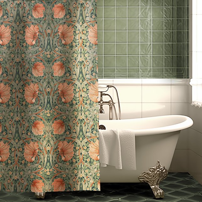 William Morris Pimpernel Dusty Rose & Sage Green Shower Curtain (Creator Uploaded)